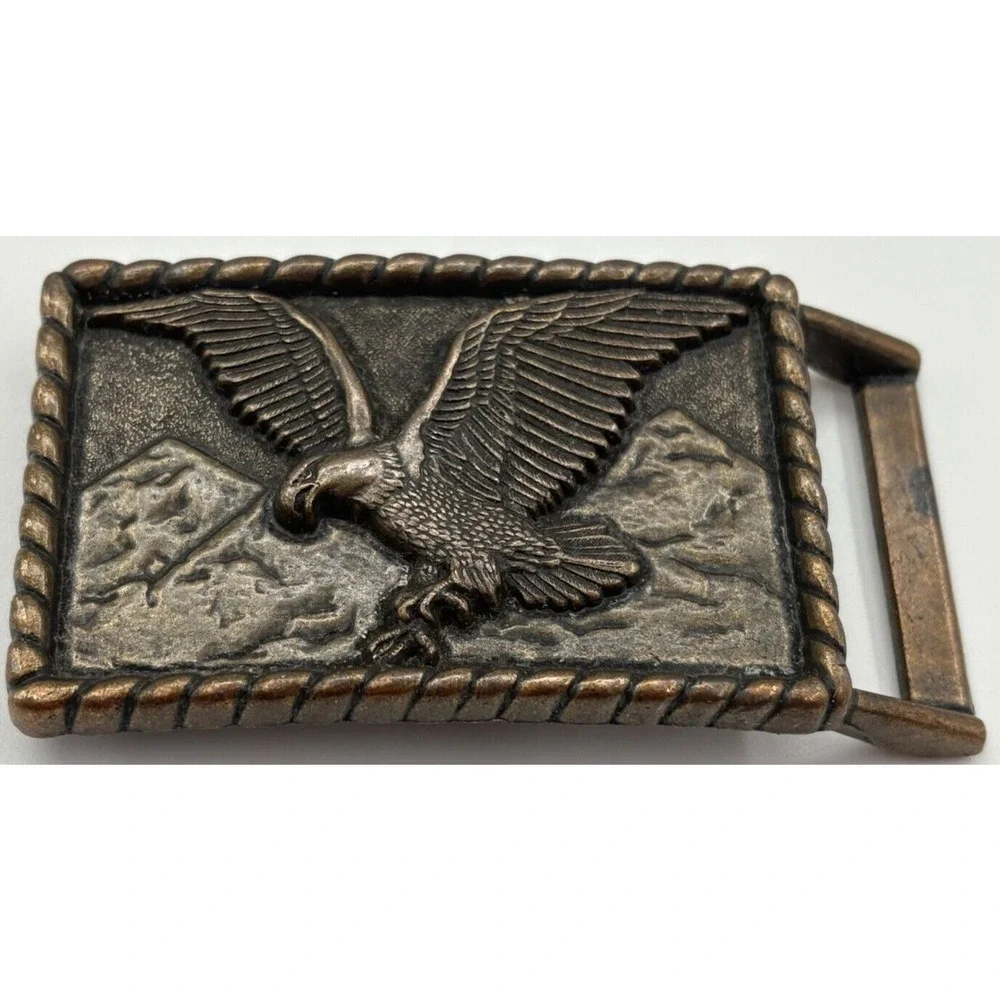Flying American Eagle‎ & Mountains Vintage Brass Belt Buckle Patriotic USA